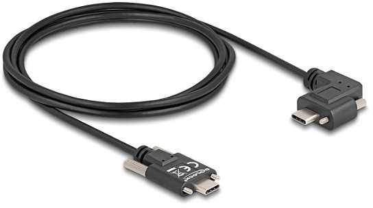 DELOCK USB 2.0 Kabelis USB Type-C Stecker mit Schrauben zu USB Type-C Stecker mit Schrauben gewinkelt links / rechts PD 3.0 60 W 2m