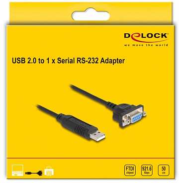 Kabelis USB Delock USB-A - RS-232 0.5 m Juodas