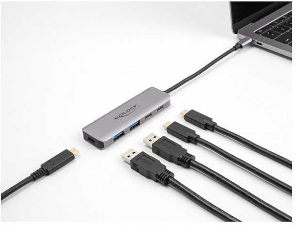 Delock - Hub - 2 x USB-C + 2 x USB + 1 x USB-C (Zasilanie) - Desktop (64239)