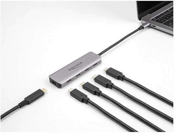 Delock - Hub - 5 Gbps, with USB-C connector - 4 x USB-C 3.2 Gen 1 - Desktop (64238)