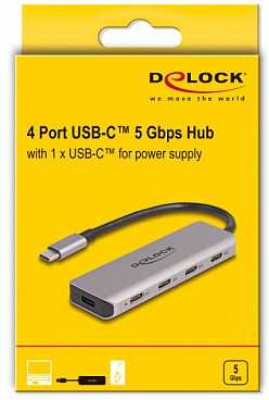 Delock - Hub - 5 Gbps, with USB-C connector - 4 x USB-C 3.2 Gen 1 - Desktop (64238)