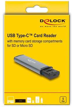 Skaitytuvas Delock DELOCK USB 5 Gbps Kartenleser mit SD und Micro SD Slot und Aufbewahrungsf�chern f�r Speicherkarten