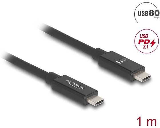 Delock USB 80 Gbps kabelis USB C tipo kištukas į kištuką, 16K 60 Hz PD 3.1 240 W E-Marker bendraašis, 1 m, juodas