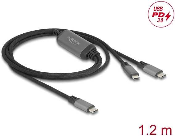 Kabelis USB Delock USB-C - 2x USB-C 1.2 m Juodai-pilka (81271)