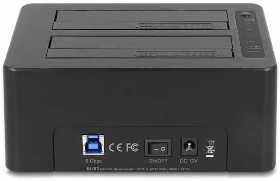 DeLOCK USB dviguba dokingo stotis 2 x SATA HDD / SSD su klonavimo funkcija ir kortelių skaitytuvu + papildomu USB prievadu, HDD, SSD, Serial ATA III, 2.5, 3.5", USB 3.2 Gen 1 (3.1 Gen 1) Type-B, juoda, plastikas