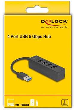 HUB USB Delock USB Hub 4 Port USB 5 Gbps su 4 x gniazdem USB Typ-A juoda