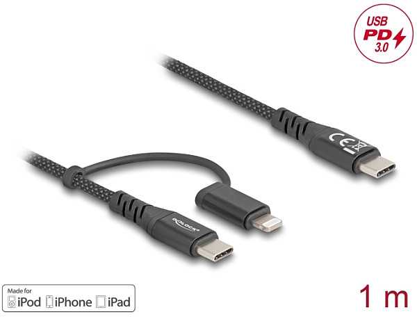 DeLOCK 81170, 1 m, USB C, USB C/Lightning, USB 2.0, Juodas