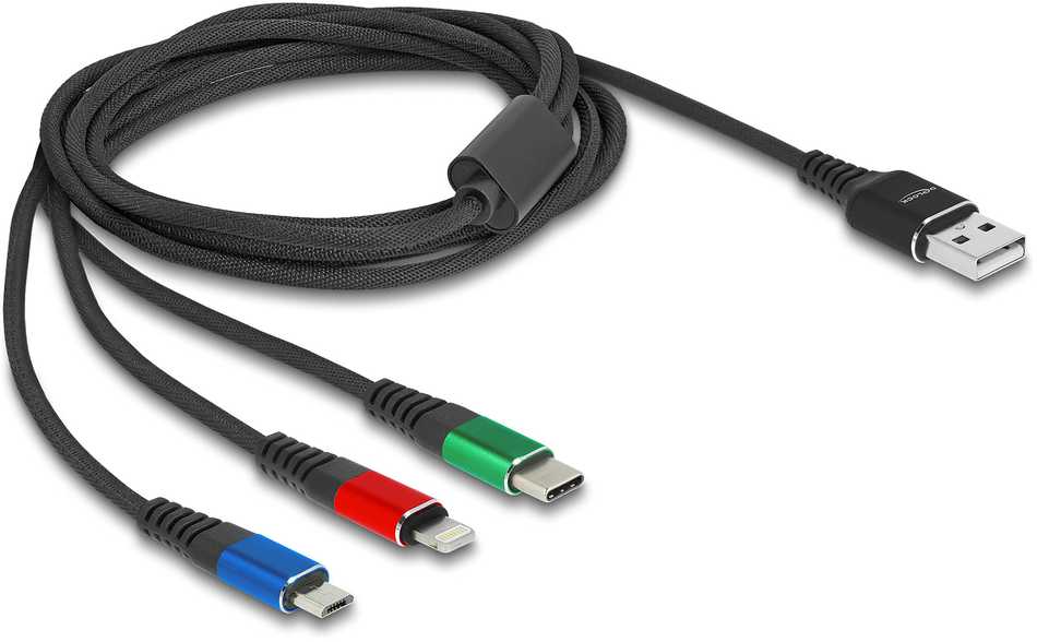 Kabelis USB Delock USB-A – USB-C + microUSB + Lightning 2 m Juodas (90156)
