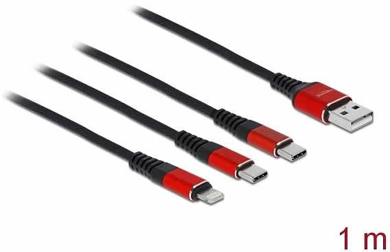 „Delock“ USB įkrovimo laidas „3 in 1 Type-A“ su „Lightning™“ / 2 x USB Type-C™ 1 m