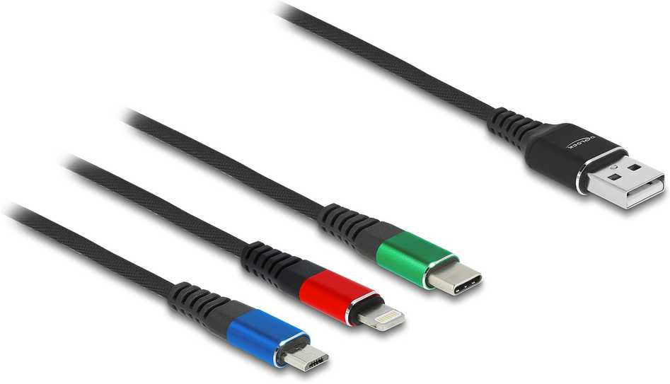 Kabelis USB Delock USB-A - USB-C + microUSB + Lightning 2 m Juodas (90156)
