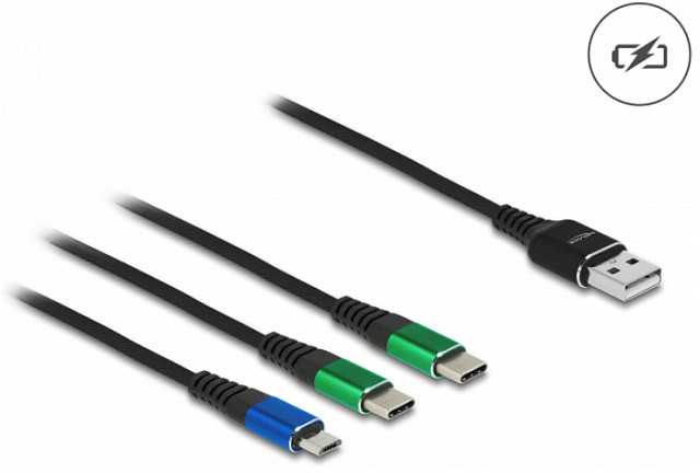 Kabelis USB Delock USB-A - 2x USB-C + microUSB 1 m Juodas (87882)
