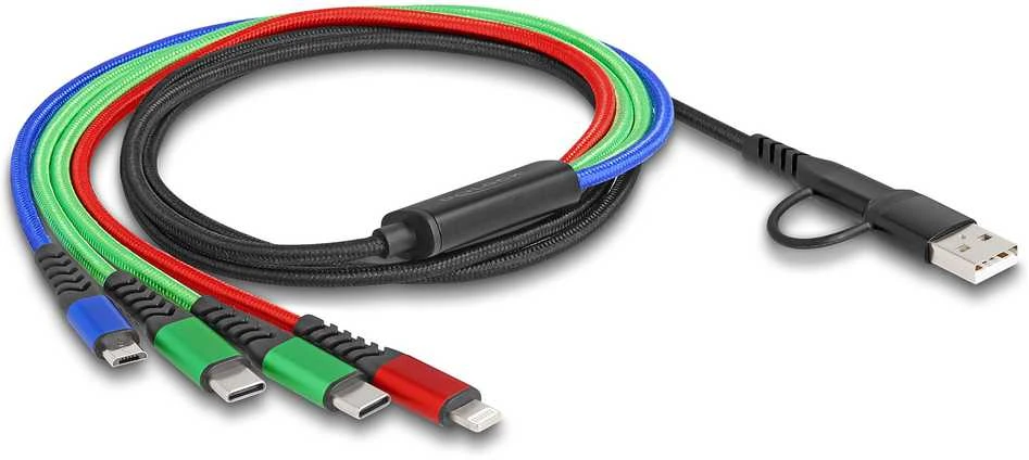 Kabelis USB Delock USB-A + USB-C - 2x USB-C + Lightning + microUSB 1.2 m Wielokolorowy (87035)