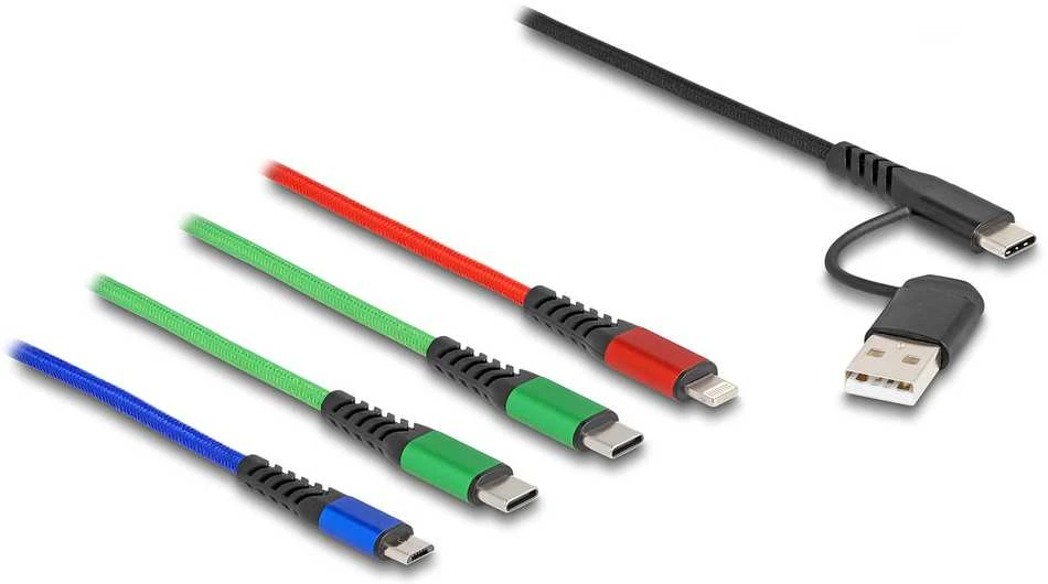 Kabelis USB Delock USB-A + USB-C - 2x USB-C + Lightning + microUSB 1.2 m Wielokolorowy (87035)