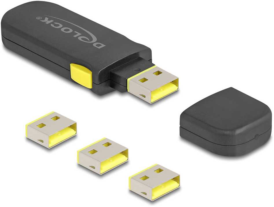 Delock DeLOCK 22031 prievadų blokatorius Prievado užraktas su USB Type-A raktu Juoda, Geltona 1 vnt.