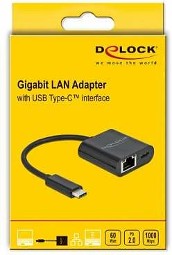 Delock USB Type-C™ adapteris Gigabit LAN 10/100/1000 Mbps su PD juoda spalva