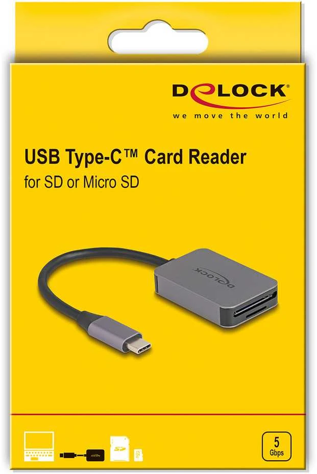 Delock USB-C kortelių skaitytuvas originalioje pakuotėje