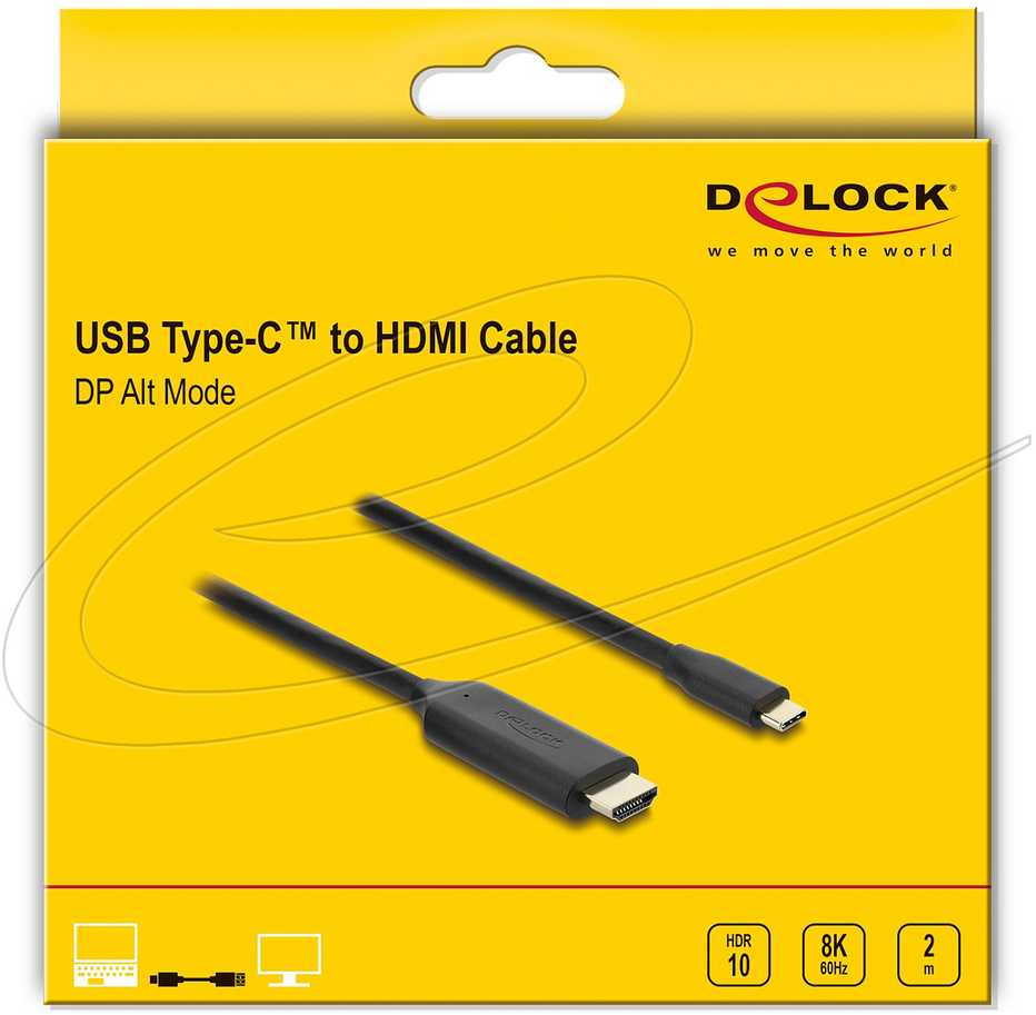 Delock USB Type-C do HDMI kabelis (DP Alt Mode) 8K 60 Hz su HDR funkcja 2 m juoda
