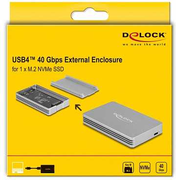 „DeLOCK 42018“, SSD korpusas, M.2, M.2, 40 Gbit/s, USB jungtis, sidabrinis