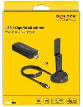 Delock Wi-Fi 6E Dualband WLAN USB Adapteris AX5400 (2 x 2402 + 574 Mbps)