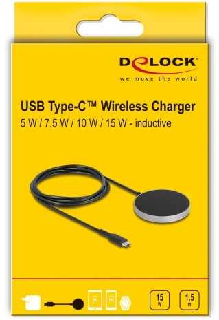 DeLOCK 66467 įkroviklis nešiojamiesiems įrenginiams Išmanusis telefonas, Išmanusis laikrodis Juodas USB Belaidis įkrovimas Greitasis įkrovimas Vidinė