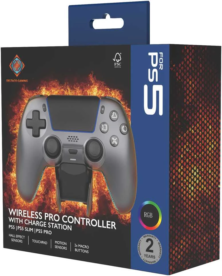 Carruzzo Deltaco Gaming GAM-199-STEELGRAY žaidimų valdiklis Pilka, Metalinis, Plienas Bluetooth/USB Žaidimų pultelis PlayStation 5, Android, iOS