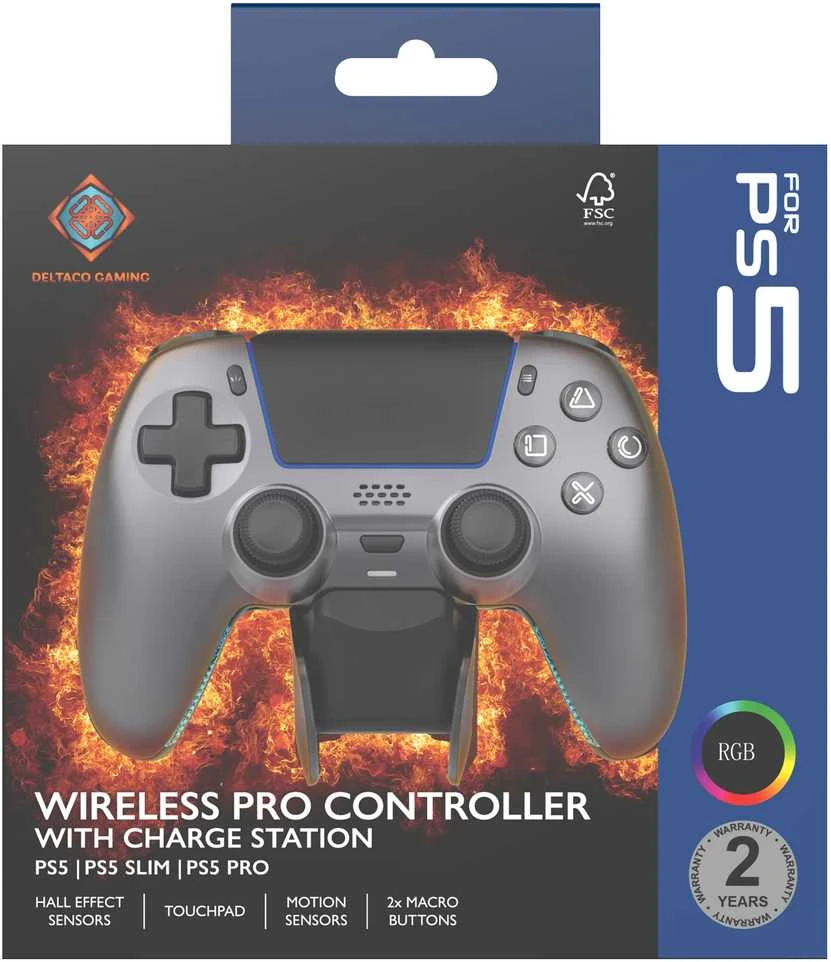 Carruzzo Deltaco Gaming GAM-199-STEELGRAY žaidimų valdiklis Pilka, Metalinis, Plienas Bluetooth/USB Žaidimų pultelis PlayStation 5, Android, iOS