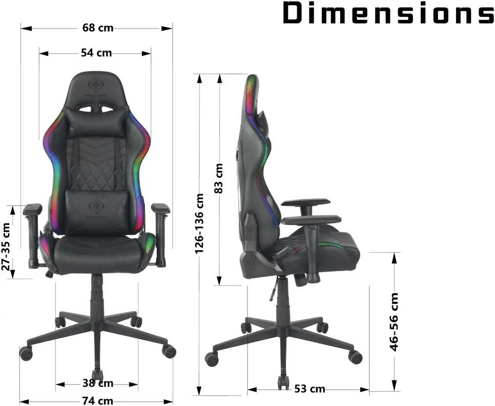 Žaidimų kėdė Deltaco GAM-080 Gaming Chair, PU oda, su RGB pašvietimu, Juoda