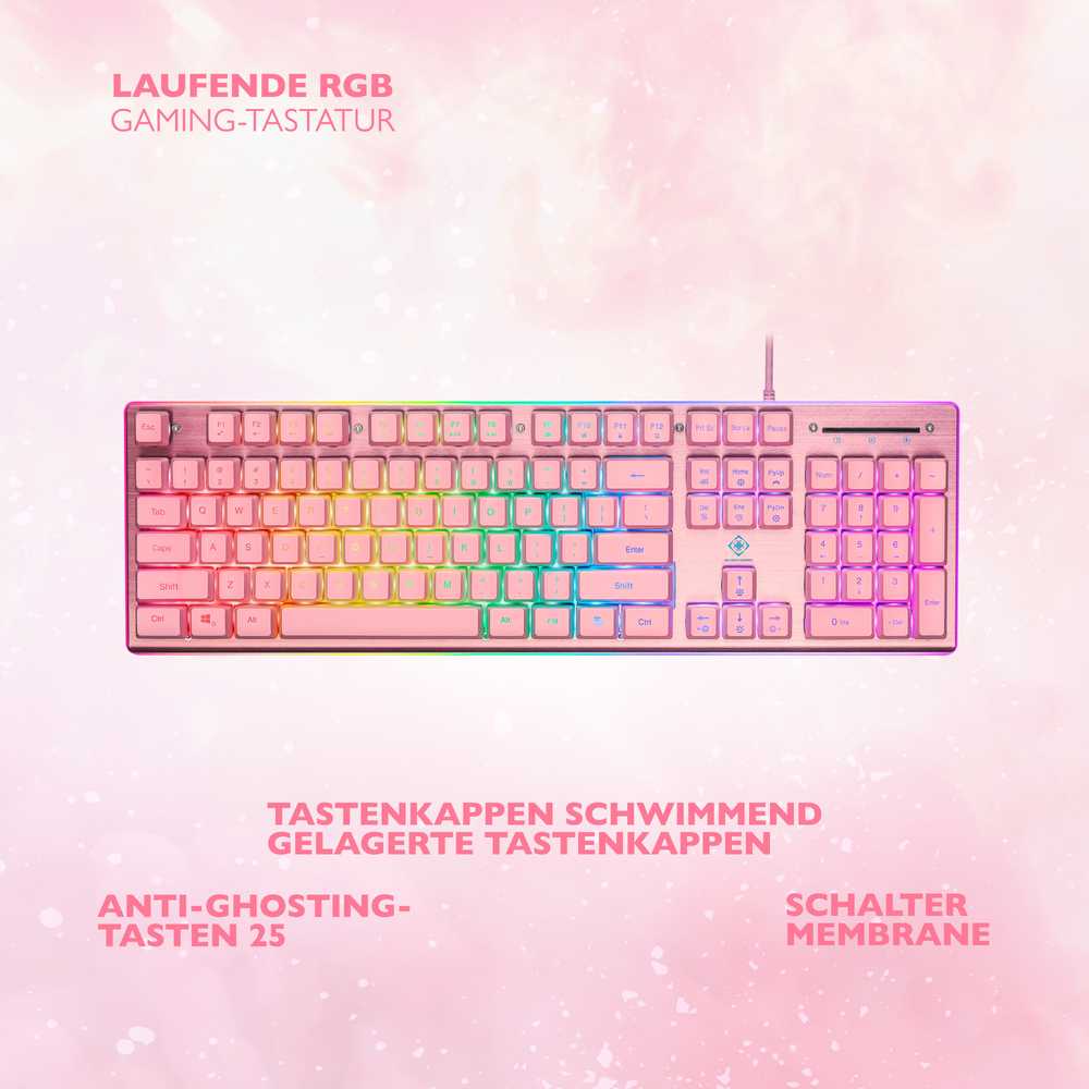 Klaviatūra Deltaco Deltaco PK75 žaidimų klaviatūra su membrana RGB rožinė