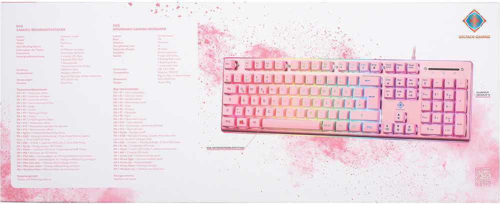 Klaviatūra Deltaco Deltaco PK75 žaidimų klaviatūra su membrana RGB rožinė