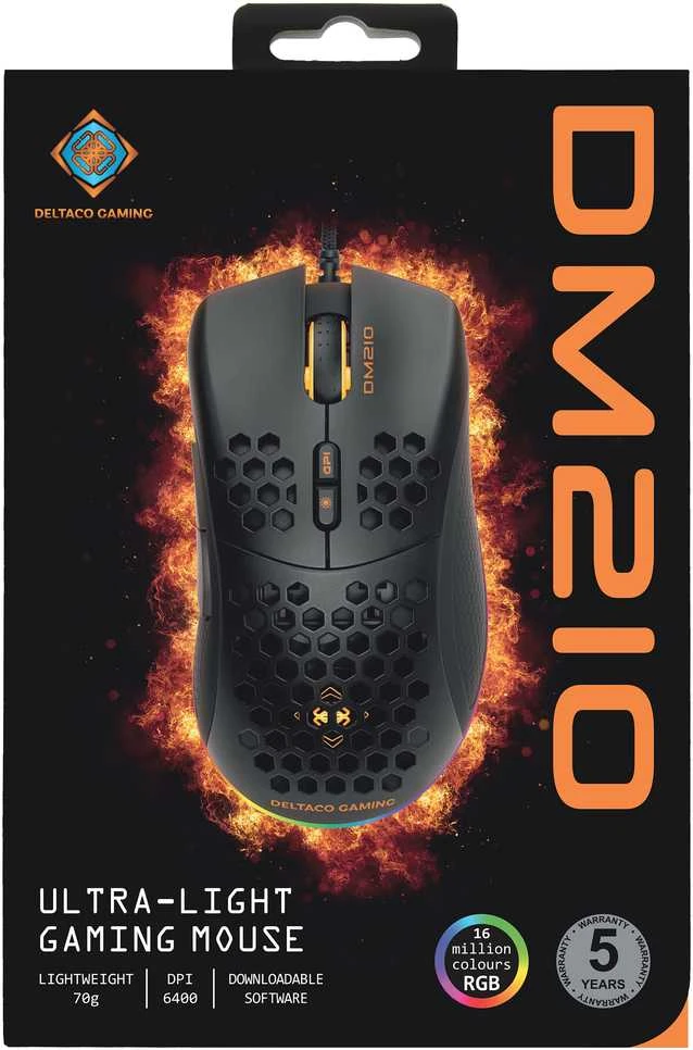 Pelė DELTACO GAMING su laidu, 6400 DPI, RGB, USB, juoda / GAM-108