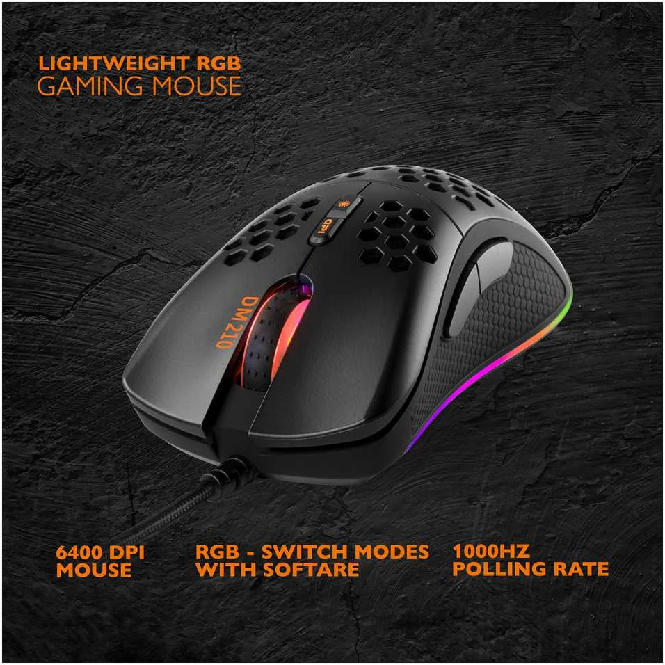 Pelė DELTACO GAMING su laidu, 6400 DPI, RGB, USB, juoda / GAM-108