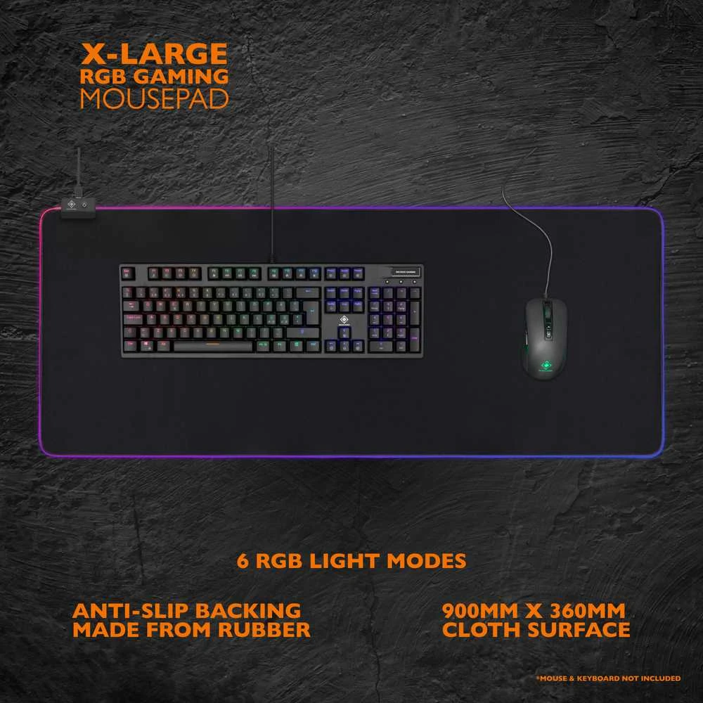 Pelės kilimėlis Deltaco Gaming, 6xRGB režimai, 900x360x4 mm, juodas / GAM-079