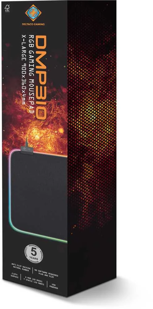 Pelės kilimėlis Deltaco Gaming, 6xRGB režimai, 900x360x4 mm, juodas / GAM-079