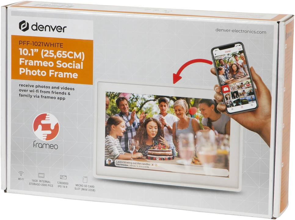 DNV Denver PFF-1021 skaitmeninis nuotraukų rėmelis Balta 25,6 cm (10.1″) Lietimui jautrus ekranas „Wi-Fi“