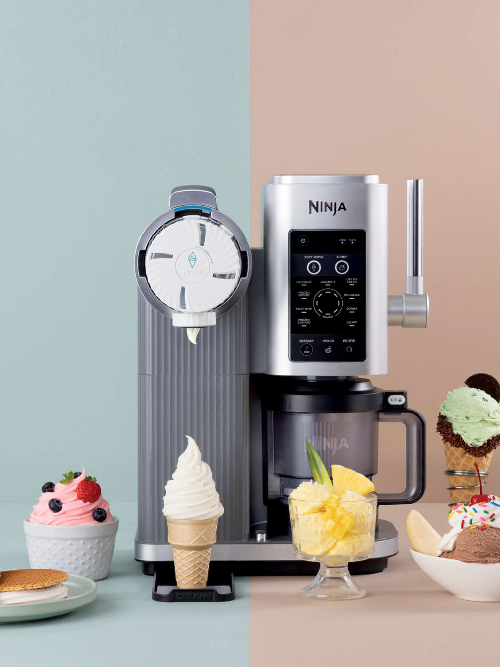 Ledų gaminimo aparatas Ninja CREAMi Scoop & Swirl NC701, sidabrinės spalvos aprašymas - Prekės nuotrauka