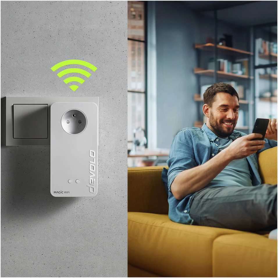 Šakotuvas Devolo Ag „devolo Magic 2 WiFi 6 Next Powerline“ pradinis rinkinys: 1 x „devolo Magic 2 WiFi 6 Next“ adapteris, 1 x „devolo Magic 2 LAN“ adapteris