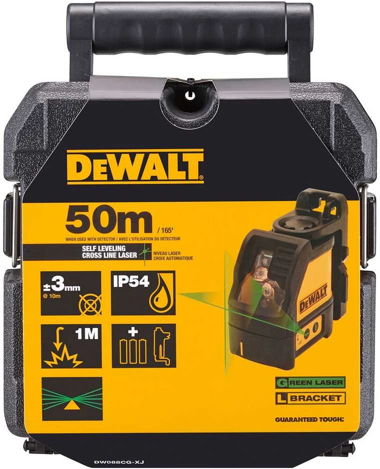Savaime susireguliuojantis kryžminių linijų lazeris DeWalt DW088CG, žalio spindulio