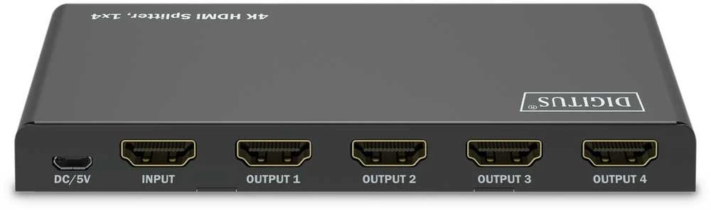 Digitus 4K HDMI skirstytuvas, priekinis vaizdas su jungtimis