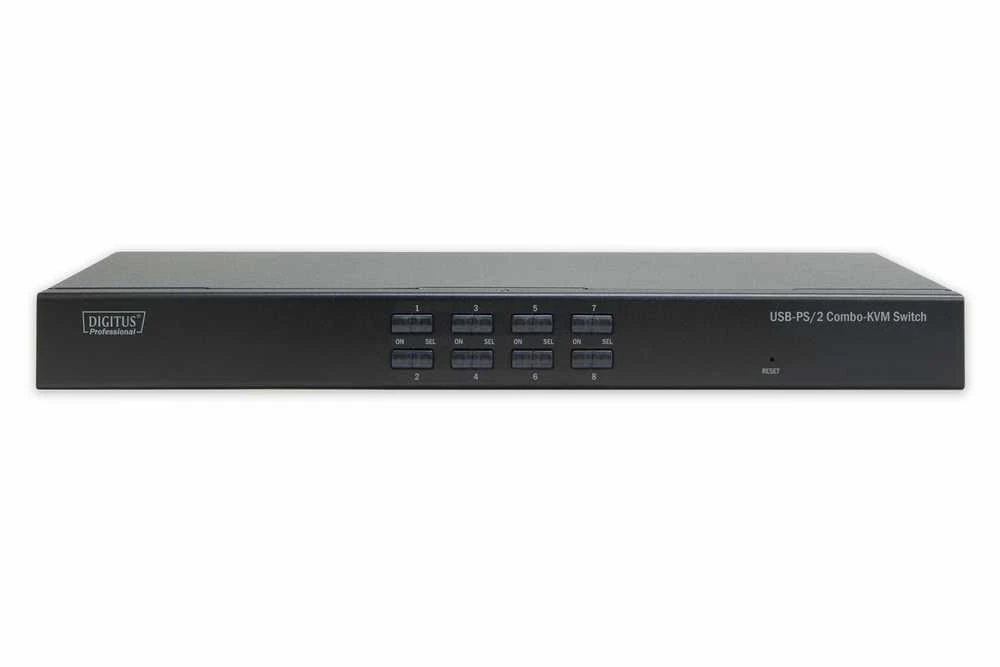 Assmann Electronic DIGITUS 8 krypčių kombinuotas KVM jungiklis, 1 vartotojo 8 kompiuterių modulio lizdas IP moduliui