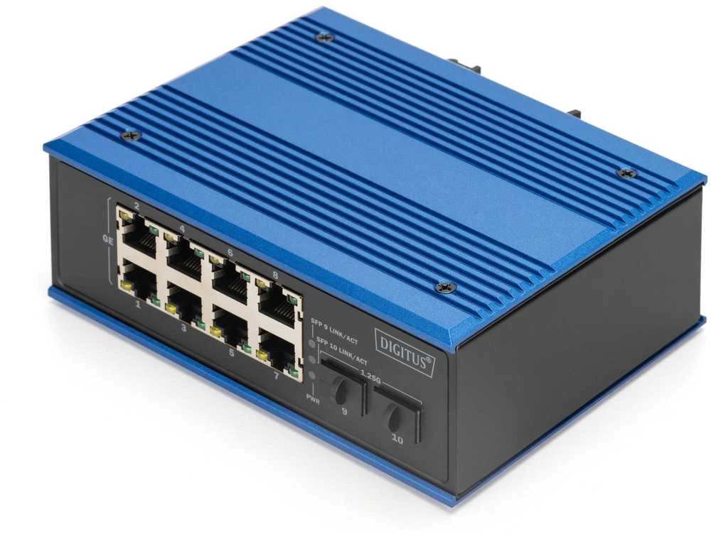 Šakotuvas Digitus INDUSTRIE 8+2-PORT E POE SWITCH - 8 PORT GE POE RJ452 GE SFP PORT