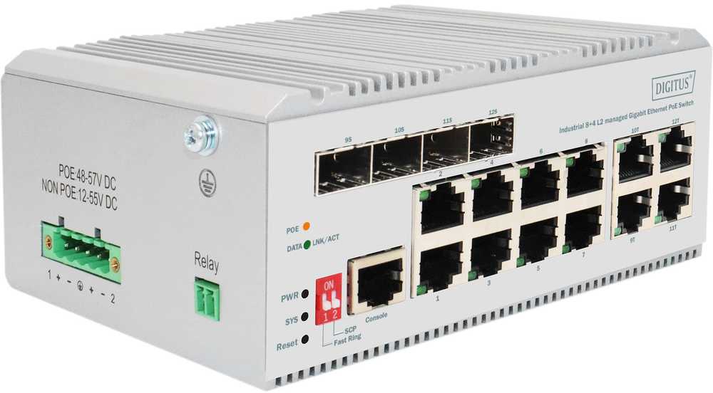 Šakotuvas Digitus DN-651139 tinklo komutatorius Valdomas L2 Gigabit Ethernet (10/100/1000) Pilka