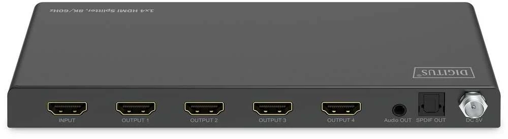 Digitus 1x4 HDMI skirstytuvas: jungčių panelės vaizdas