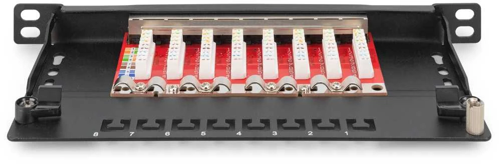 DIGITUS Cat.6A Slim Patch Panel, gesch.,8-Port, 0,5 HE, 10