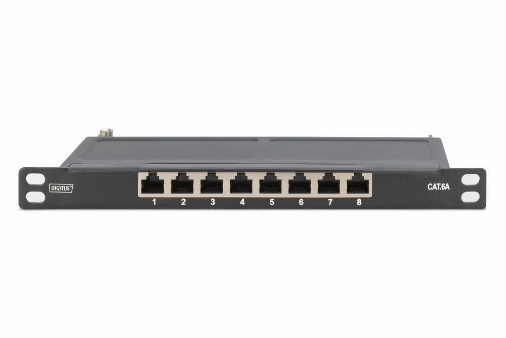 DIGITUS Cat.6A Slim Patch Panel, gesch.,8-Port, 0,5 HE, 10