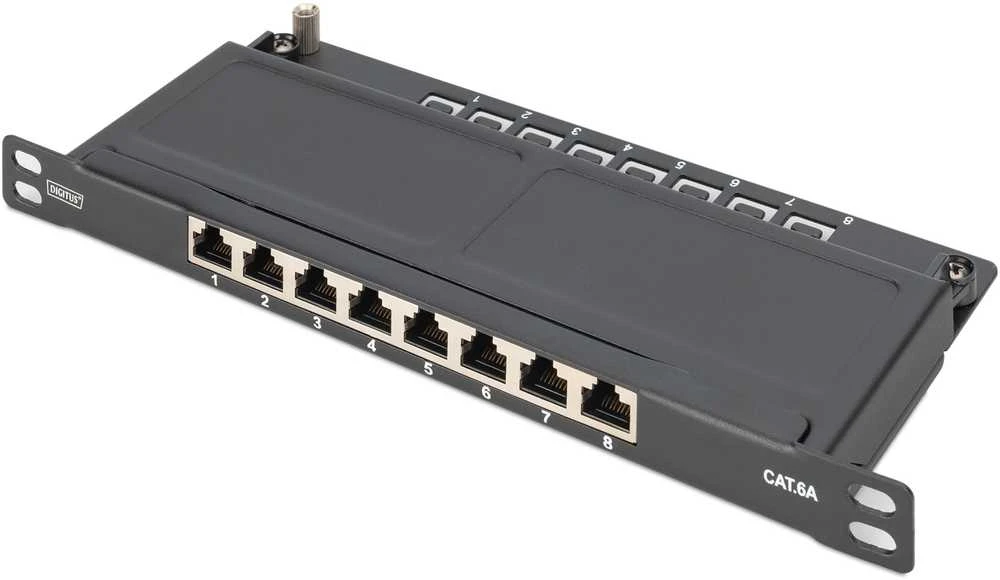 DIGITUS Cat.6A Slim Patch Panel, gesch.,8-Port, 0,5 HE, 10