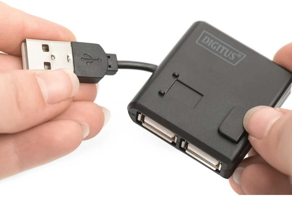 Assmann Electronic DIGITUS USB2.0 šakotuvas 4 prievadų 4xUSB A /F USB B mini F be maitinimo šaltinio, įskaitant. USB kabelis A/B mini