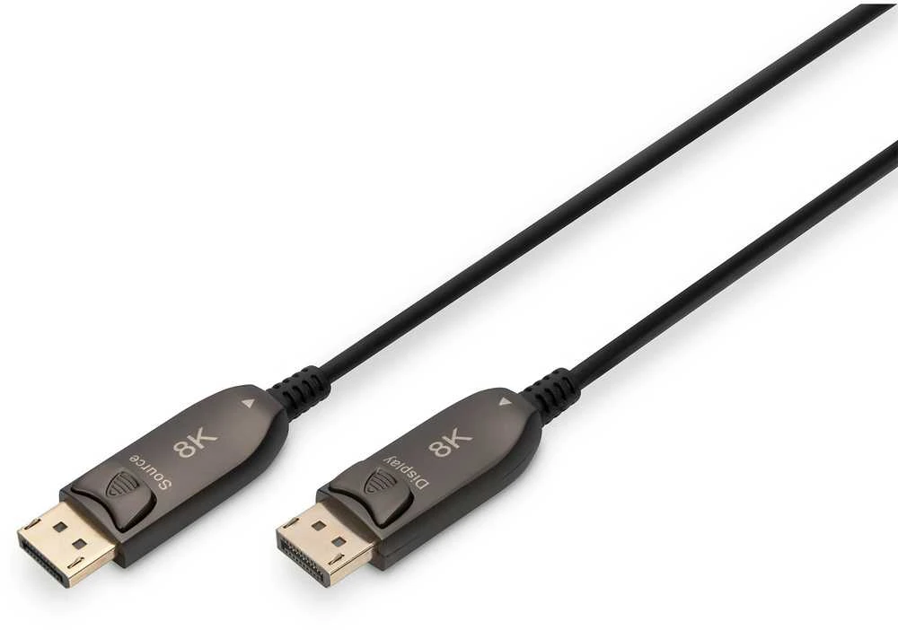 Assmann Electronic ASSMANN DisplayPort AOC Hibridinio pluošto prijungimo kabelis M/M 15m UHD 8K60Hz CE auksinis bl