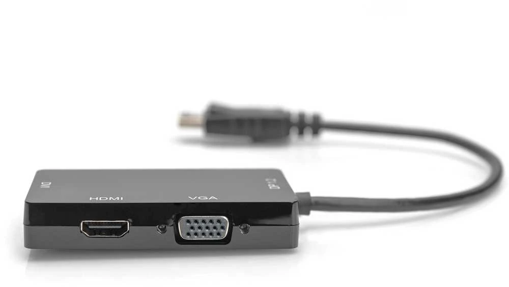 Šakotuvas Assmann Electronic ASSMANN DisplayPort konverteris kabelis DP - HDMI+DVI+VGA M-F/F/F 0 2m 3 in 1 Multi-Media kabelis CE bl auksinis