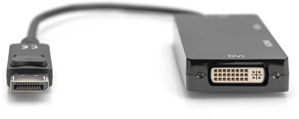 Šakotuvas Assmann Electronic ASSMANN DisplayPort konverteris kabelis DP - HDMI+DVI+VGA M-F/F/F 0 2m 3 in 1 Multi-Media kabelis CE bl auksinis