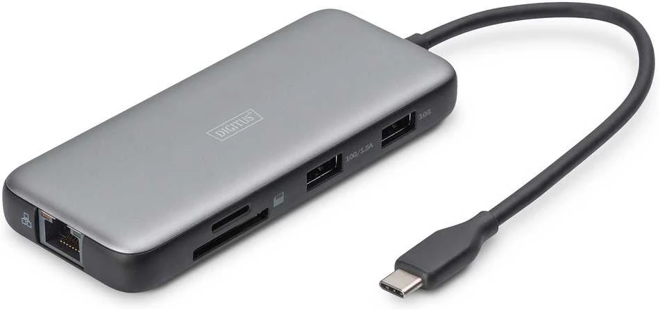 „Digitus USB-C“ įkrovimo stotelė, 8 prievadų | DA-70915 | Ethernet LAN (RJ-45) jungtys: 1 | HDMI jungčių kiekis: 2